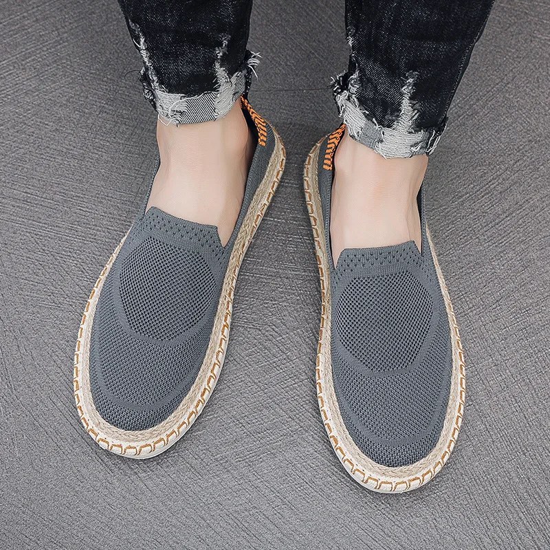 Spring Summer New Shoes for Men Breathable Knit Casual Shoes Fashion Slip-on Loafers Cool Flat Fisherman Shoes