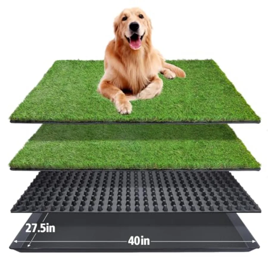 

Трехслойный многоразовый травяной коврик для собак с лотком, 40''x27.5'', большой, из искусственной травы, XL, легко чистится