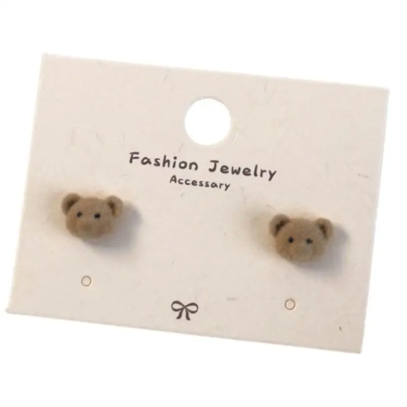 A52E Autumn Winter Earrings Coffee Colored Flocking Bear Earrings Sweet Cartoon Ear Studs Suitable for Trendy Women