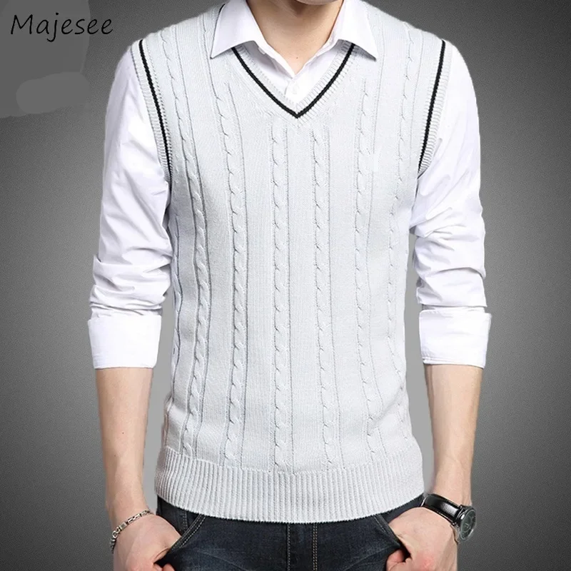 

Knitted Sweater Vest Men Panelled Soft Casual Slim Handsome Preppy Style All-match Sleeveless Fashion Students Ins Spring Autumn