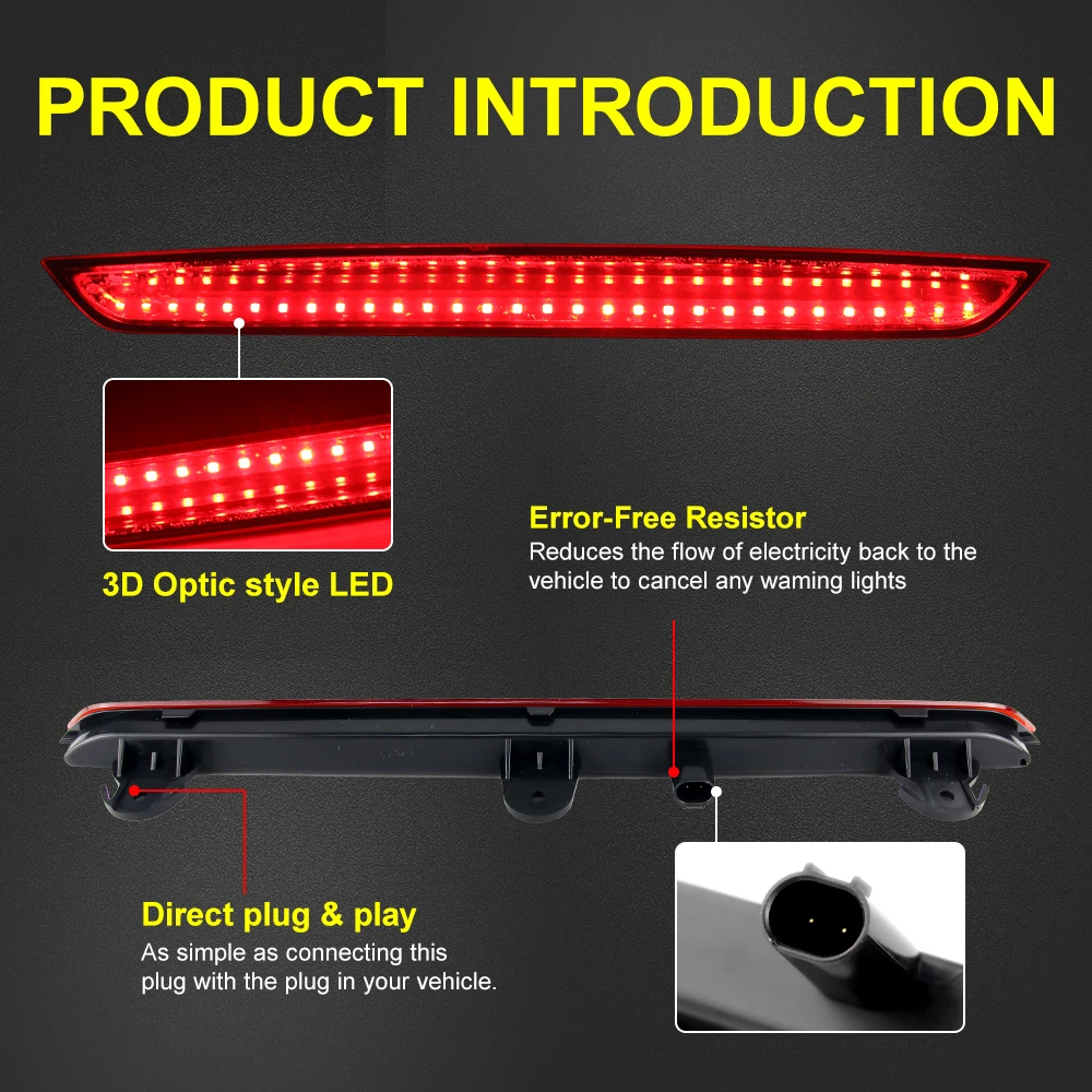 ไฟเบรกดวงที่สามแบบ LED สำหรับรถยนต์ Audi Q7 4L ปี 2006-2015 รุ่นติดตั้งสูง  1 ชิ้น  เลนส์รมดำ/แดง