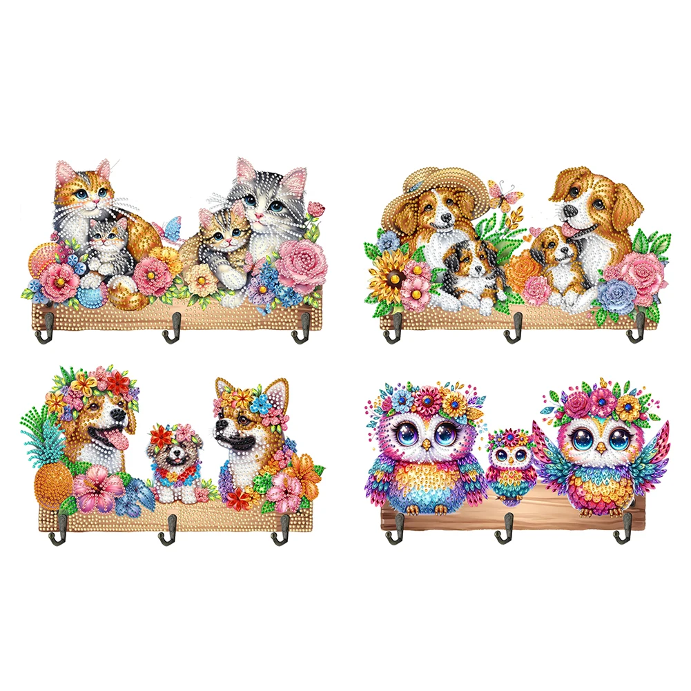 

Wooden Special Shaped Animals Family Diamond Art Hanging Hooks Rhinestone Painting Keychain Hanger for Beginners Adults