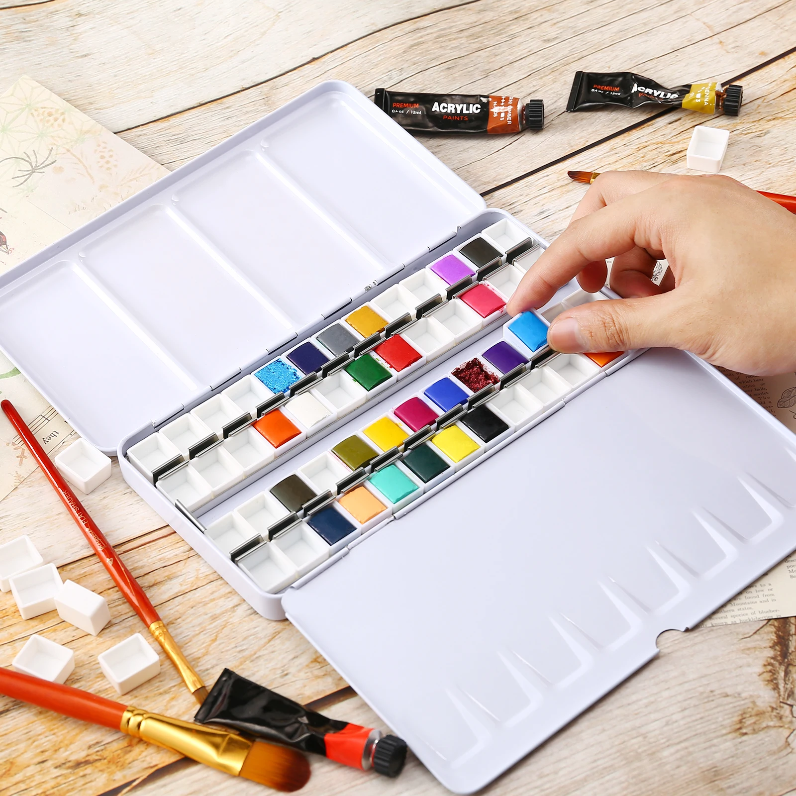 Imagem -04 - Paleta de Aquarela Vazia com Desmontagem Lata de Aquarela para Pintura e Esboço a ar Livre 52 Meias Panelas