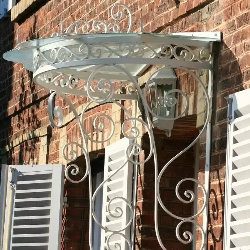 Wrought Iron Curved Door Canopy Handcrafted European Elegance for Mansions & Villas