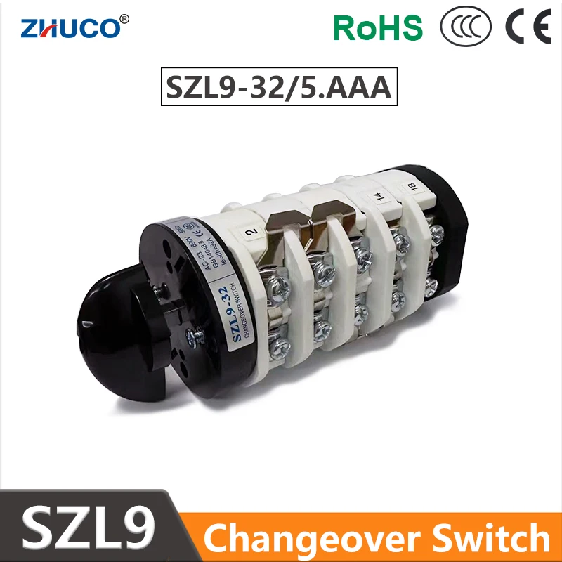 ZHUCO SZL9-32/5-AAA 32A 5 Phases 20 Screws 10 Positions Silver Contact Manual Conversion Rotary ChangeOver Cam Switch
