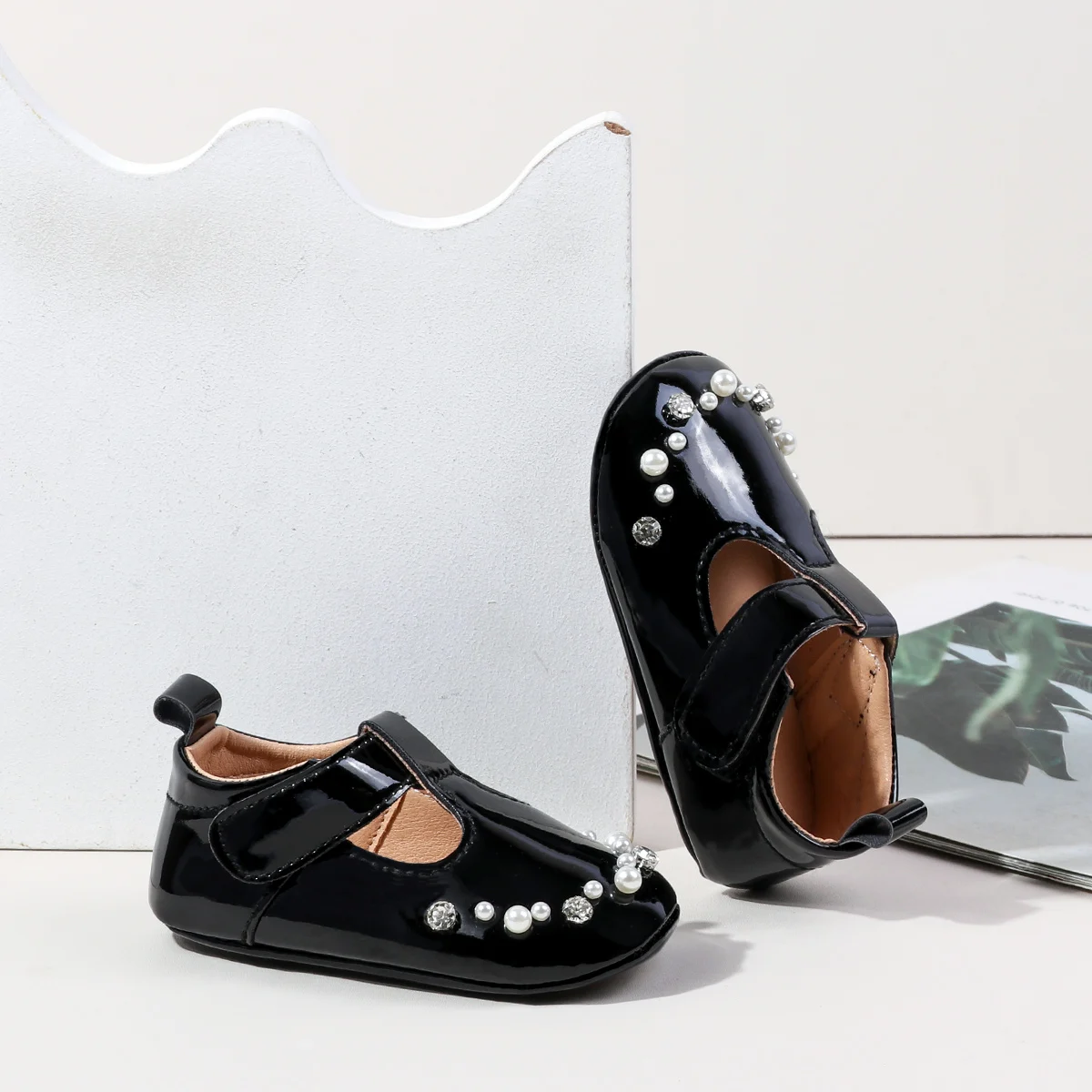 الربيع والخريف نمط اللؤلؤ والكريستال تصميم الطفل تعلم مشوا 0-1 سنة الفتيان والفتيات لينة سوليد أحذية الملاعب المغطاة #5