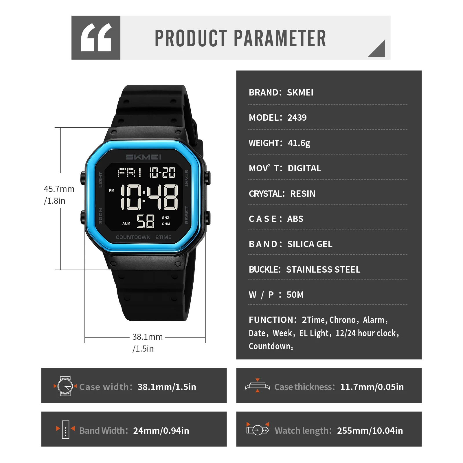 SKMEI 2439 حركة رقمية عادية موضة العد التنازلي التقويم ساعة رياضية للنساء مقاوم للماء السيدات الساعات فستان ملحق ساعة #3