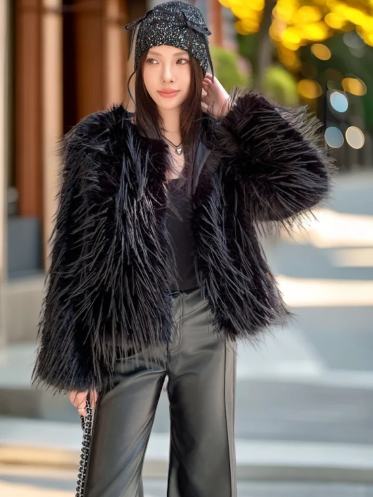 Lady Autumn Winter Faux Fur Coat Shaggy Outerwear Female Streetwea Women\'s fashion Jacket Promotion