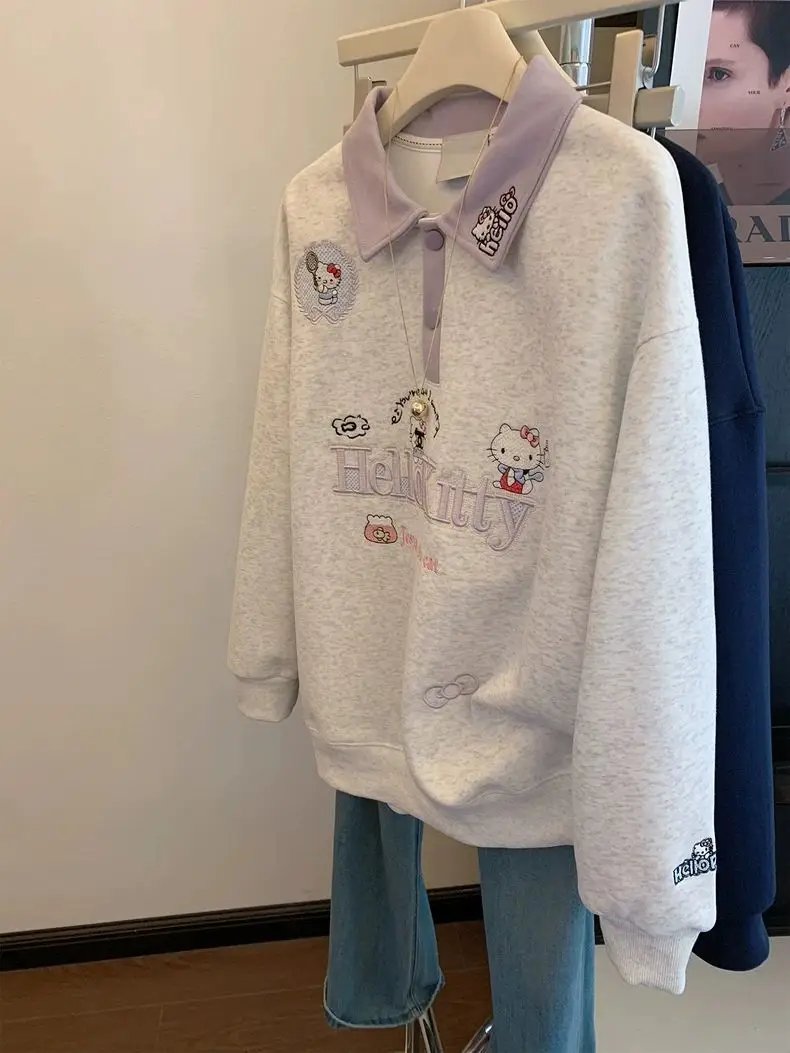 

plus Size Women's Ne Sweatirt Embroidered 300 Pou Korean Sle Color Blo Anti-Aging Trendy Top for Autumn