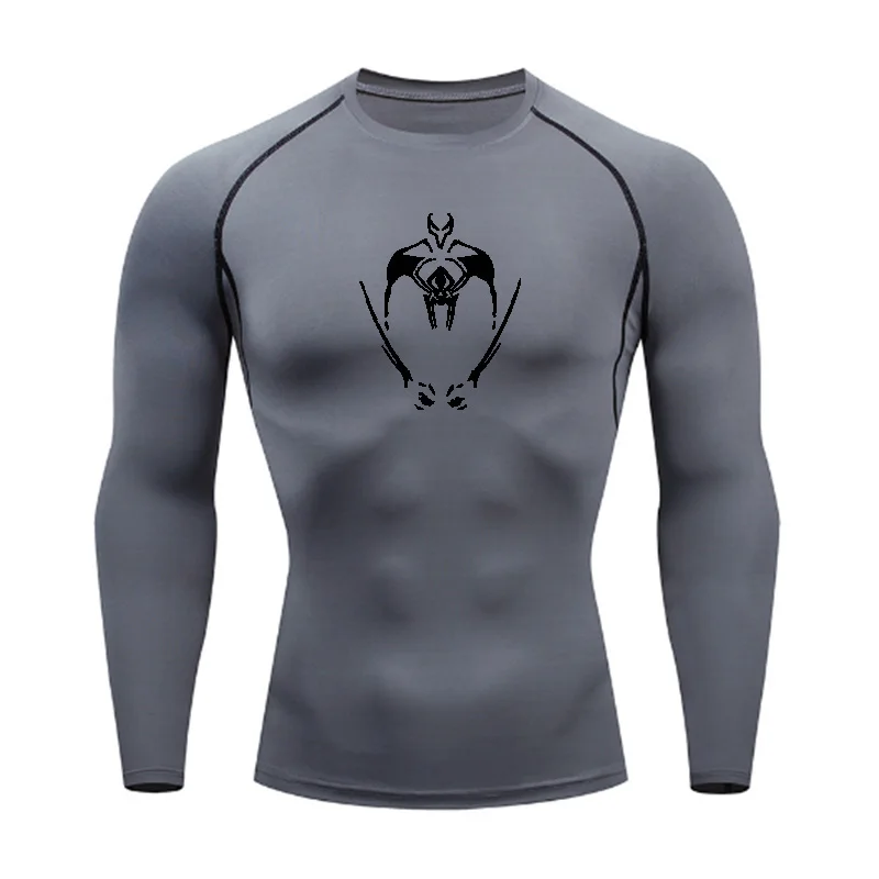 Long sleeved running training quick drying T-shirt for men breathable and sweat wicking elastic tight fitting clothes ice silk f