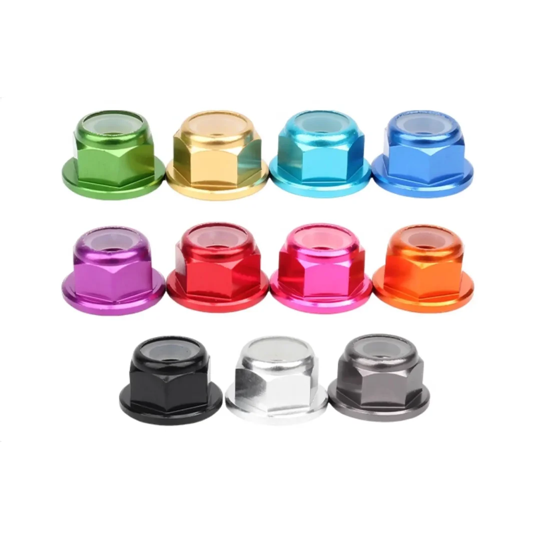 M2 M2.5 M3 M4 M5 M6 M8 Colorful Aluminum Alloy Flange Nut Nylon Insert Lock Nut Self-locking Nut Anti-looseNut CW for RC