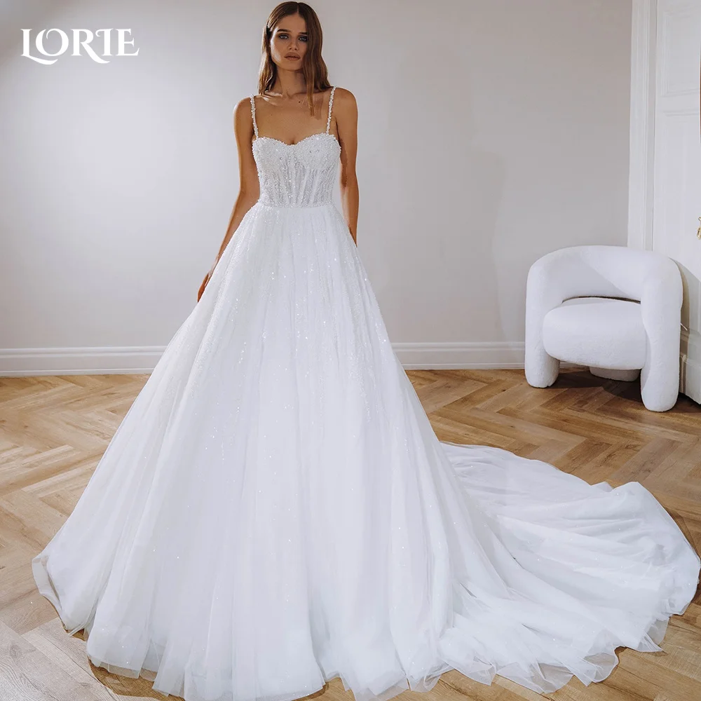 

LORIE Shiny Sparkly Wedding Dresses A-line Spaghetti Strap Sweetheart Customized Backless Princess Bridal Gown vestidos de novia