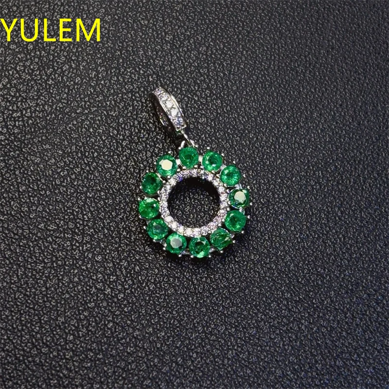 YULEM New Arrival 3X3MM Naural Emerald Round Stone Pendant Silver 925 for Daily Wear