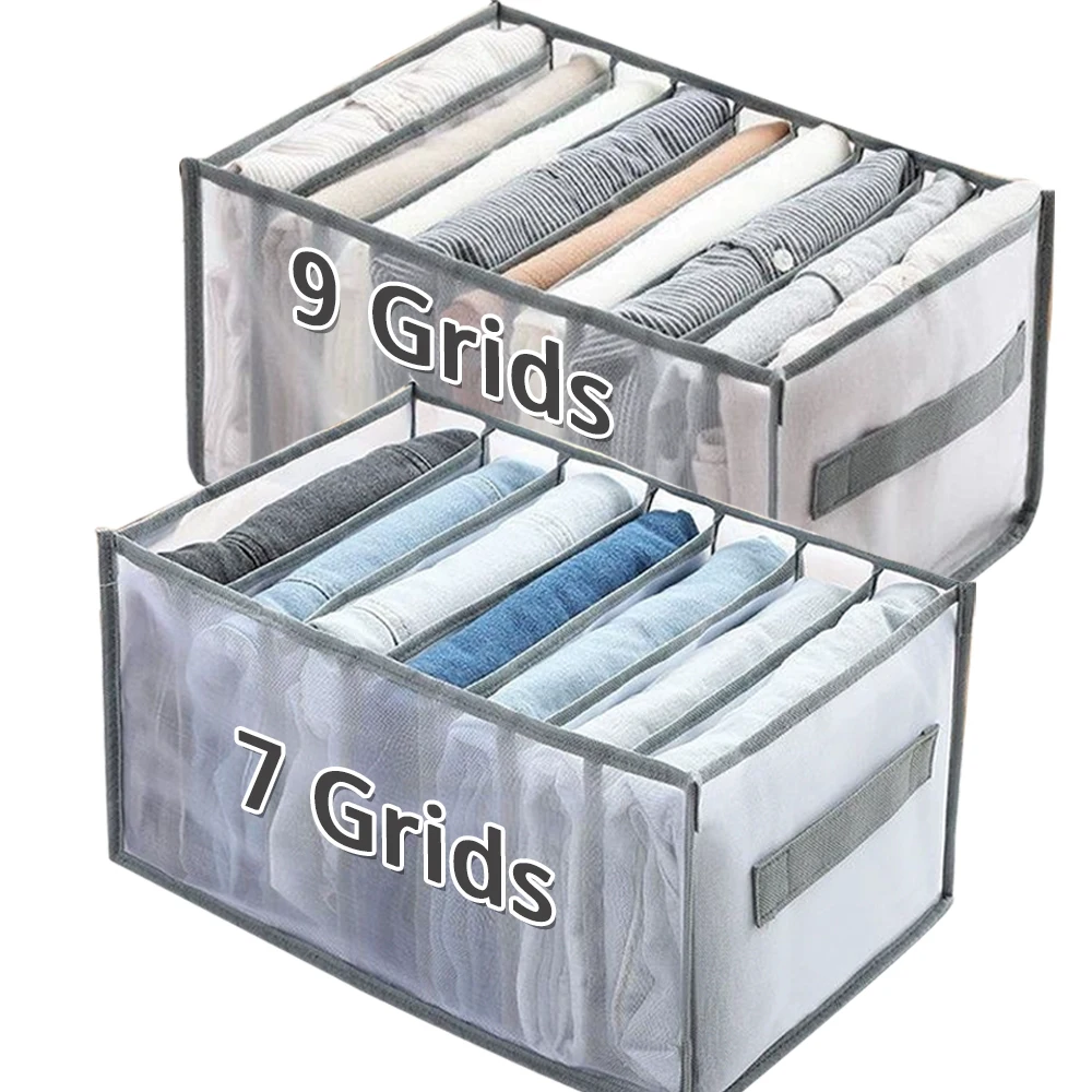  Pants T-Shirt Storage Box With Handle Closet Clothes Organizers Gray Drawer Wardrobe Organizers Foldable Jeans Storage Boxes