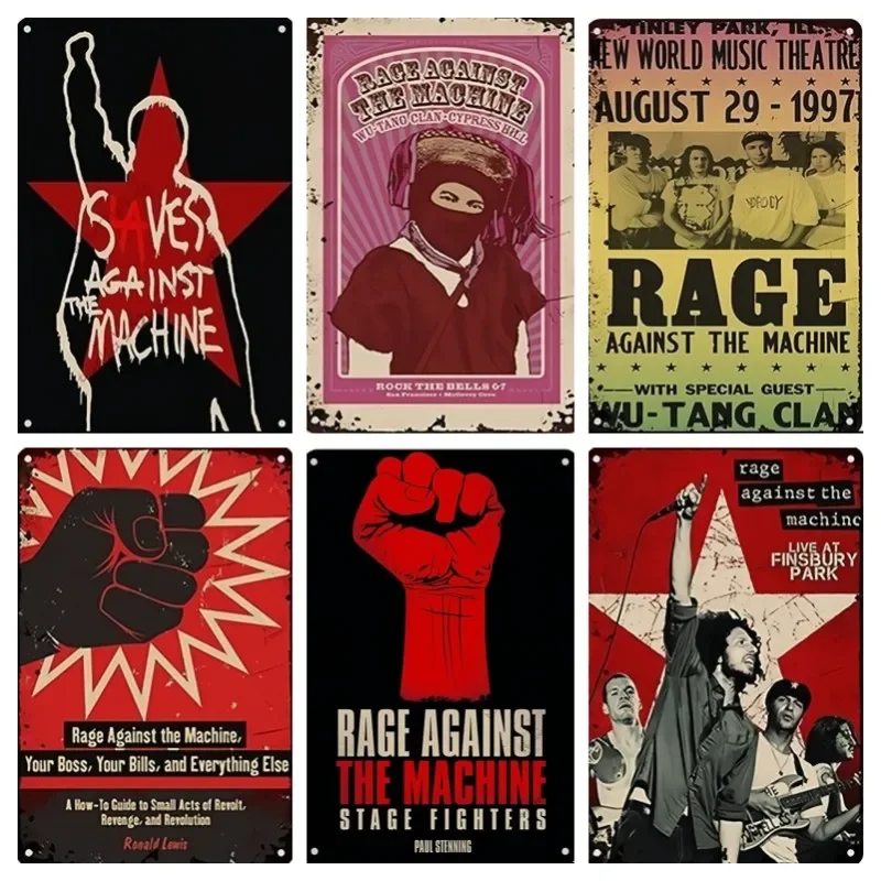 ملصق معدني مزخرف لديكور الجدار ، الغضب ضد ، الآلة ، فرقة المغني ، المرآب ، المقهى ، علامة القصدير ، خمر