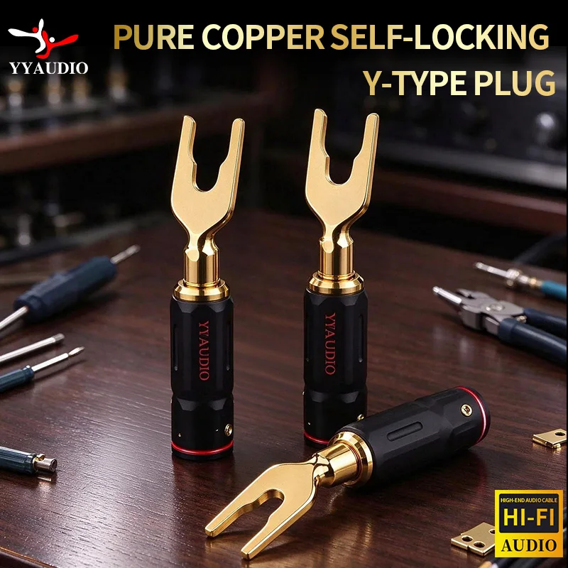 YYAUDIO 8pcs Y Spade Banana Plug Audio Screw Fork Connector Adapter HiFi 24K Gold Plated Speaker Connector Plugs