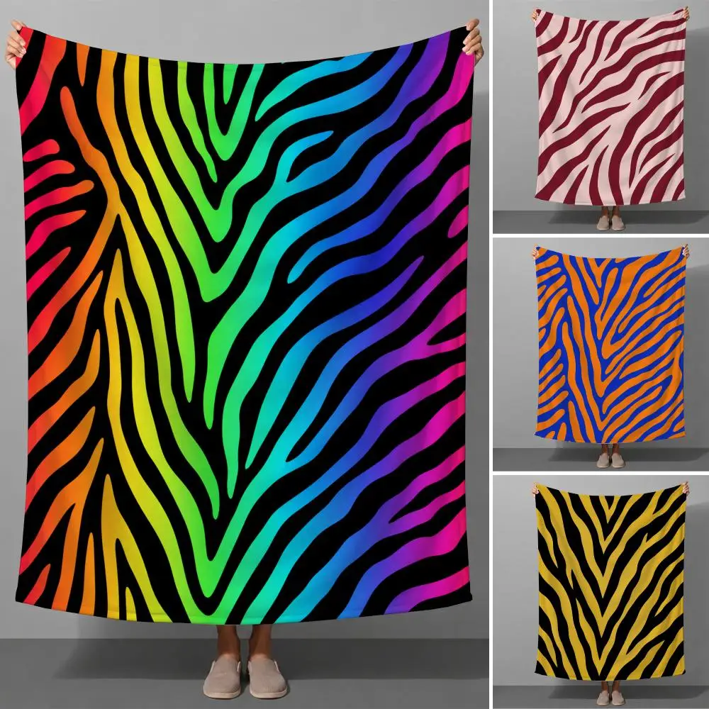 Pattern Vibrant Zebra Stripes Animal Print Neon Throw Soft Flannel Throw Blanket Warm for Couch Bed Sofa pets Cozy All Season