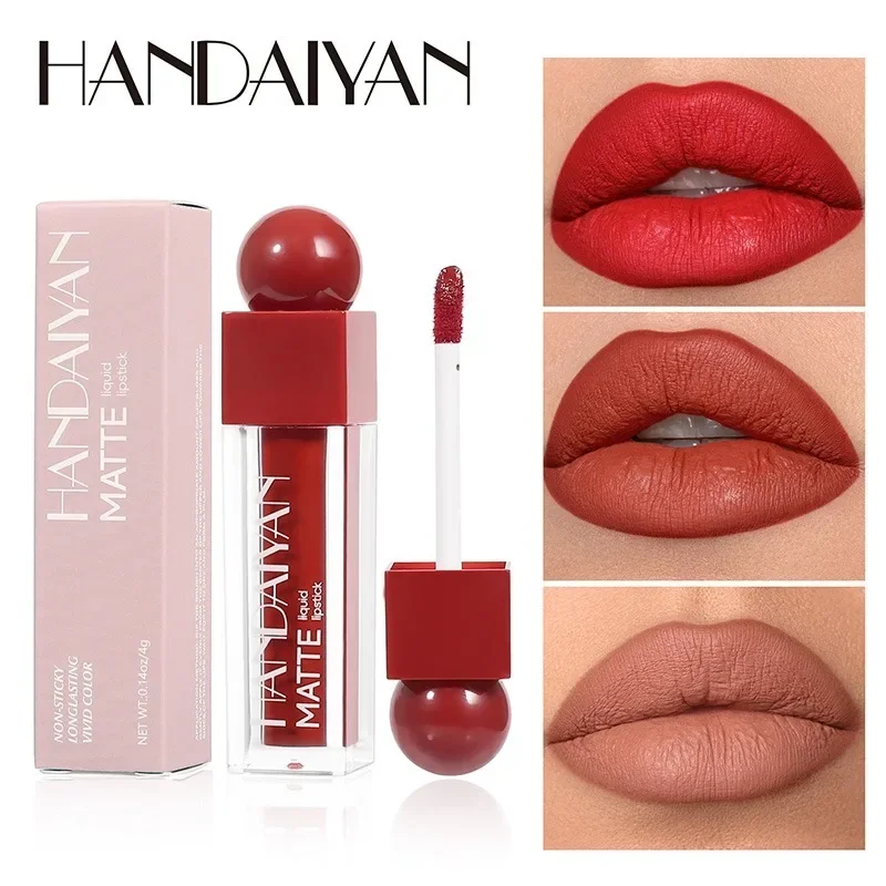 

HANDAIYAN 6 Colors Square Lip Gloss Lipstick Matte Velvet Texture Non-Stick Cup Long-Wearing Waterproof Liquid Lips Cosmetics