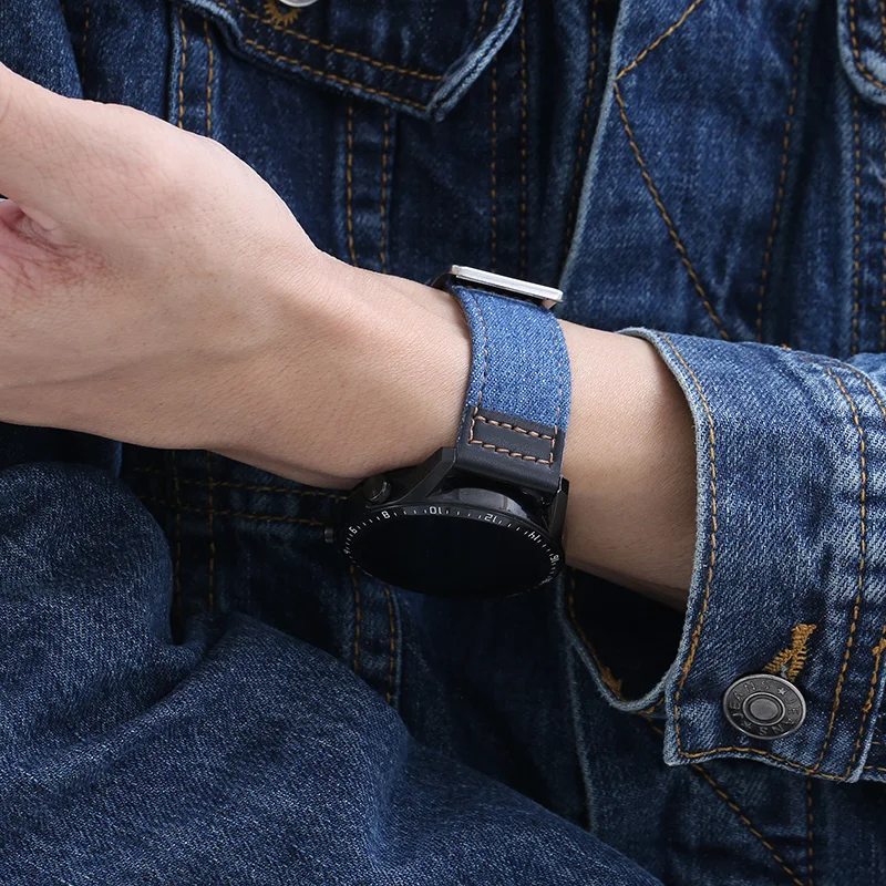 22mm Denim Leather Wrist Band for Huawei Watch GT2 GT3 Pro 46mm Strap Bracelet for Samsung Galaxy Watch 3 45mm Gear S3 Watchband