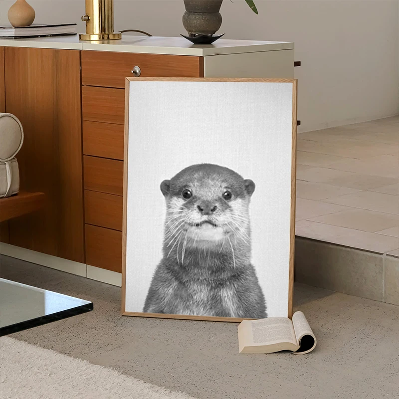 1pc frameless Canvas Painting Black And White Otter Canvas Painting Art Print Poster HD Picture Wall Modern Minimalist For Bedro