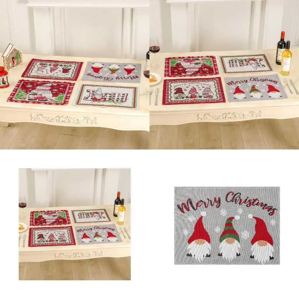 

E8BD Fabric Place Mats Christmas Washable Table Mats Non-slip Stain Resistant Pads Placemats Table Decor for Dining Kitchen