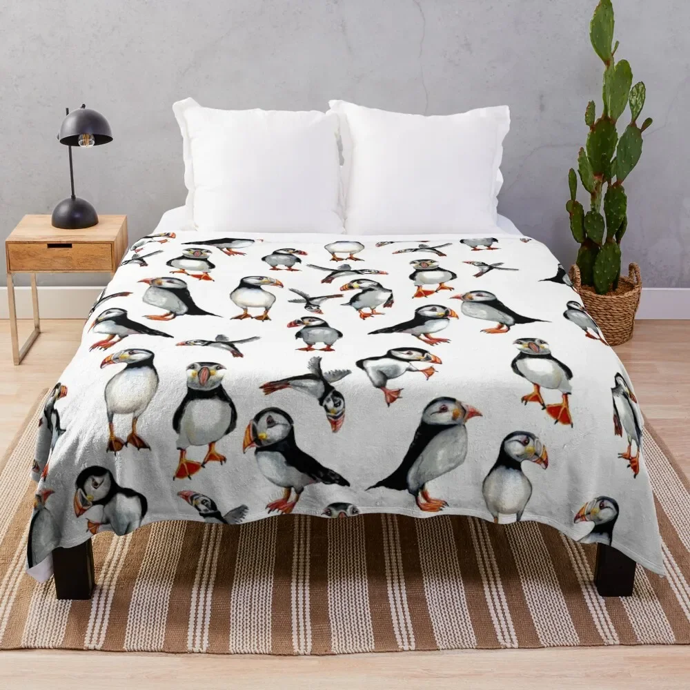 Puffins Pattern Throw Blanket Winter beds Flannel Fabric Blankets