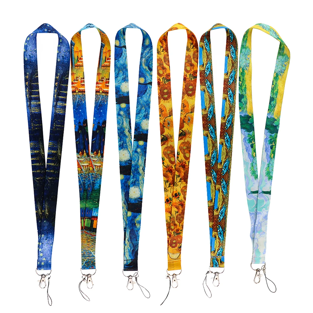 FI8 Van Gogh Keychain Neck Lanyard For Keys Long Phone USB Hanging Kids Ornaments Anti-Lost Hang Rope for Women Men