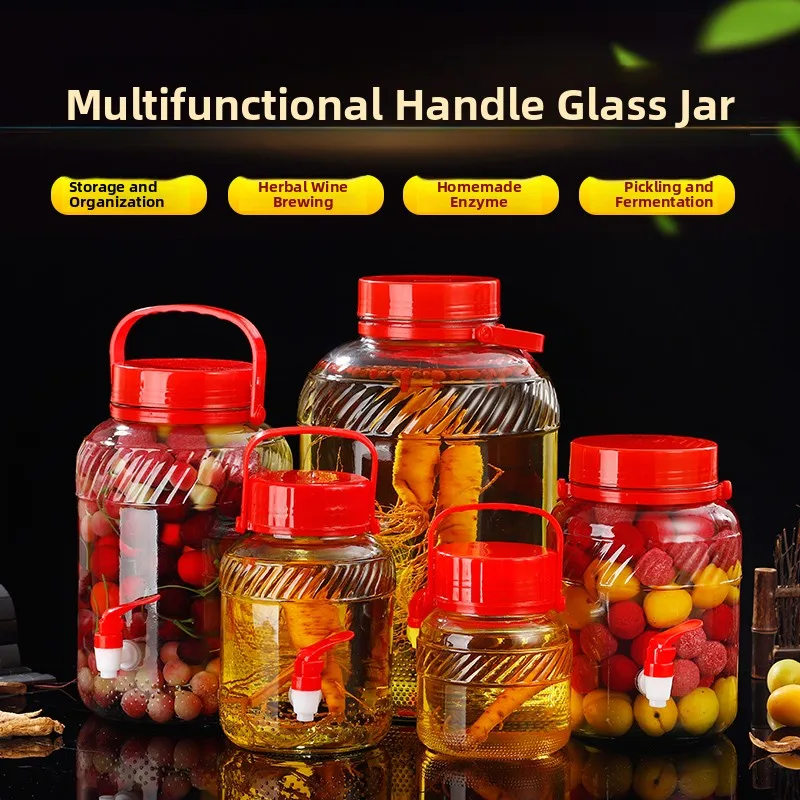 Sealed Glass Bottle with Tap for Home Use Fermentation Pickle Brewing Wine Making Brine Cabbage Jar Kitchen Storage Container