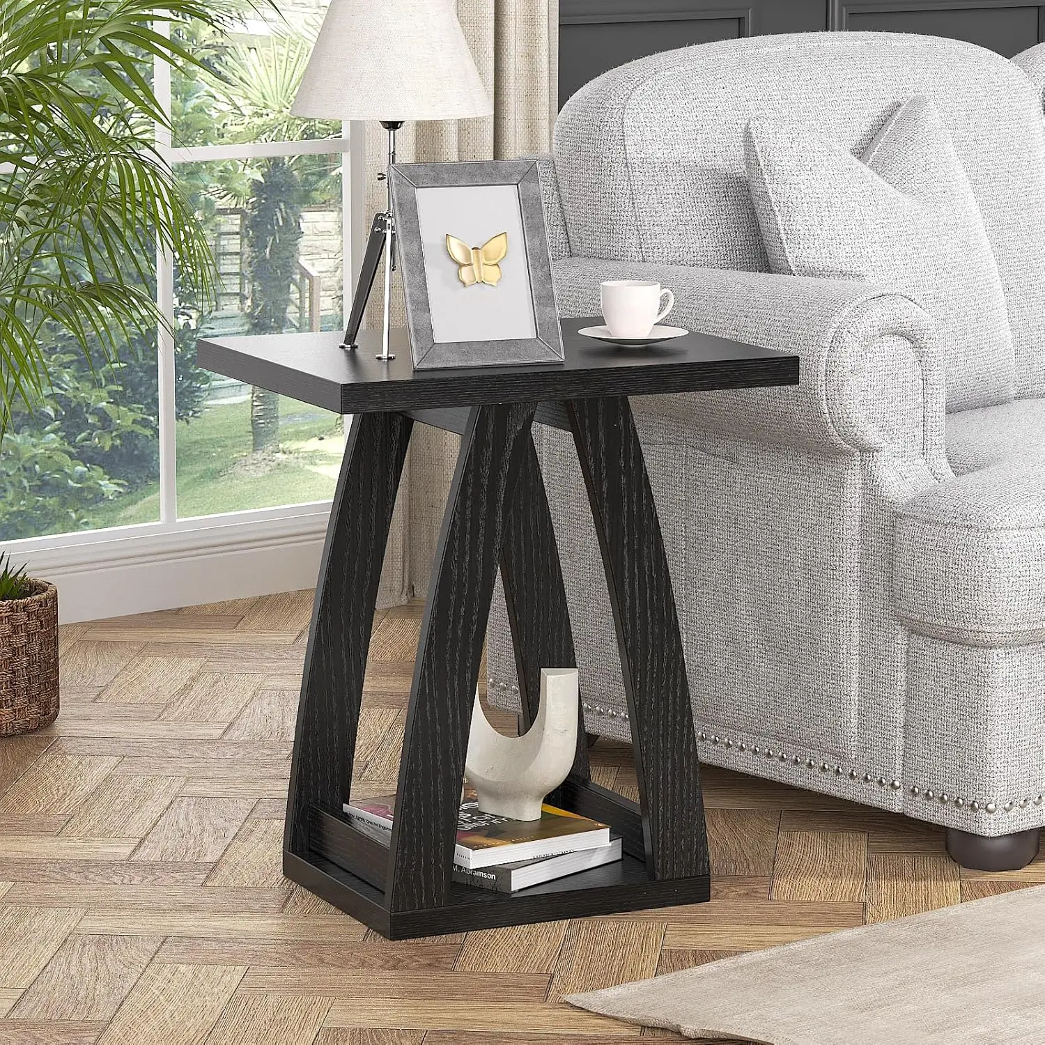 

Modern End Table with Shelf for Living Room, Bedroom, Black Side Table