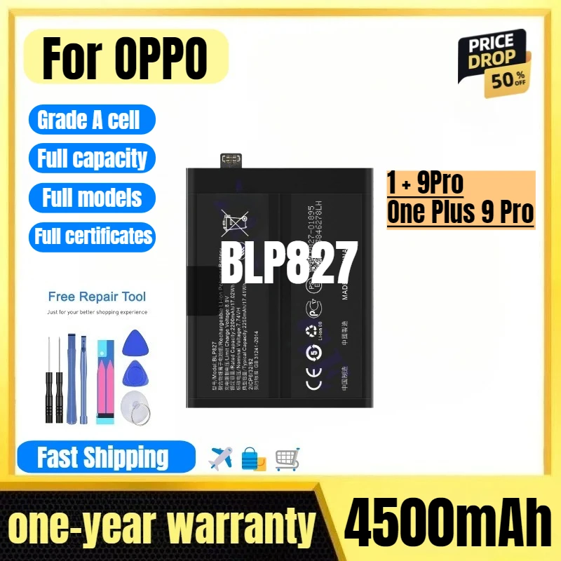 

Аккумулятор BLP827 для OPPO 1 + 9Pro/One Plus 9 Pro, высококачественный, большой емкости, сменный, класс А, с инструментами для замены