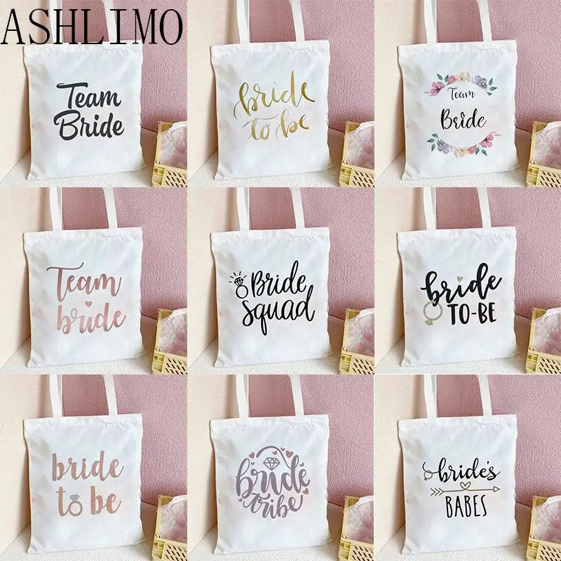 Team Bride To Be  Wedding DecorationCotton Linen Tote Bag Bridesmaid Gift Bags Bridal Shower Gift Bachelorette Party Supplies