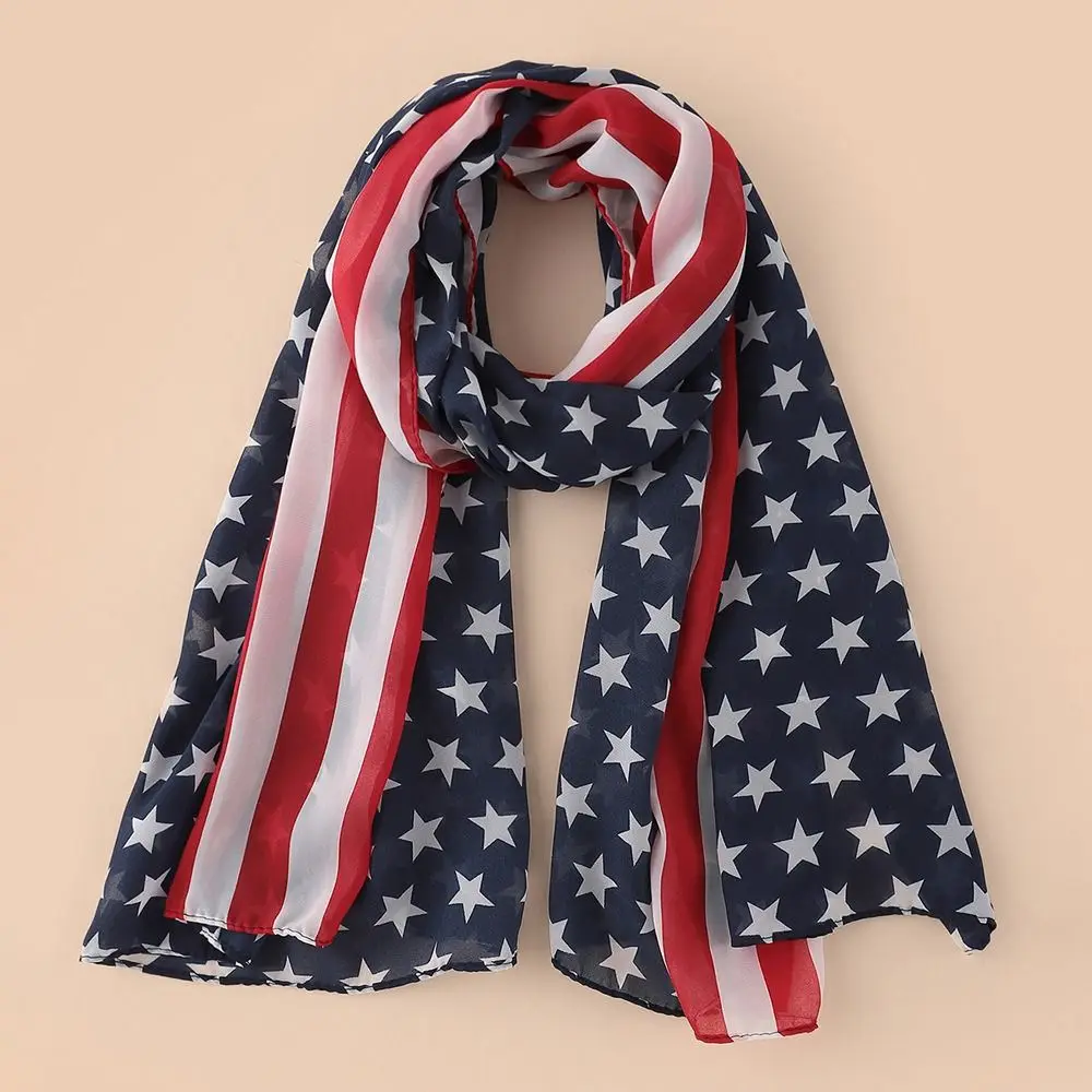 

The New American Independence Day Flag Scarf Five Pointed Star Design Windproof Printed Shawl Sun Protection Scarf Women's