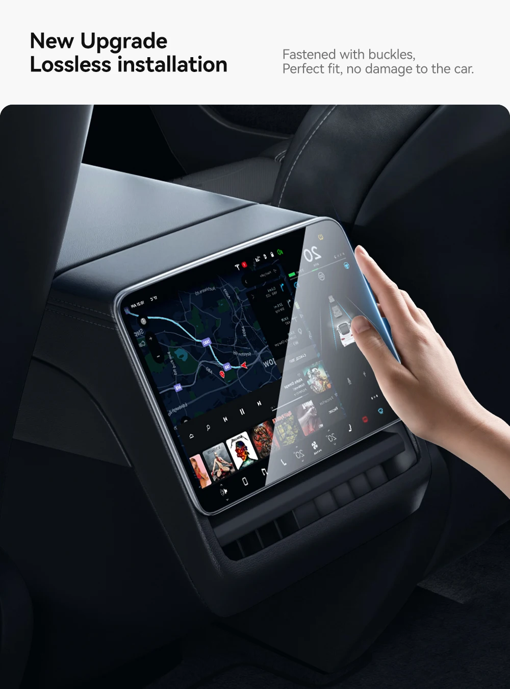 YZ Schutzfolie aus gehärtetem Glas für Tesla Model Y/YL Juniper 3 Highland, Schutzfolie für den Bildschirm der Mittelkonsole in der hinteren Reihe – Detail 14