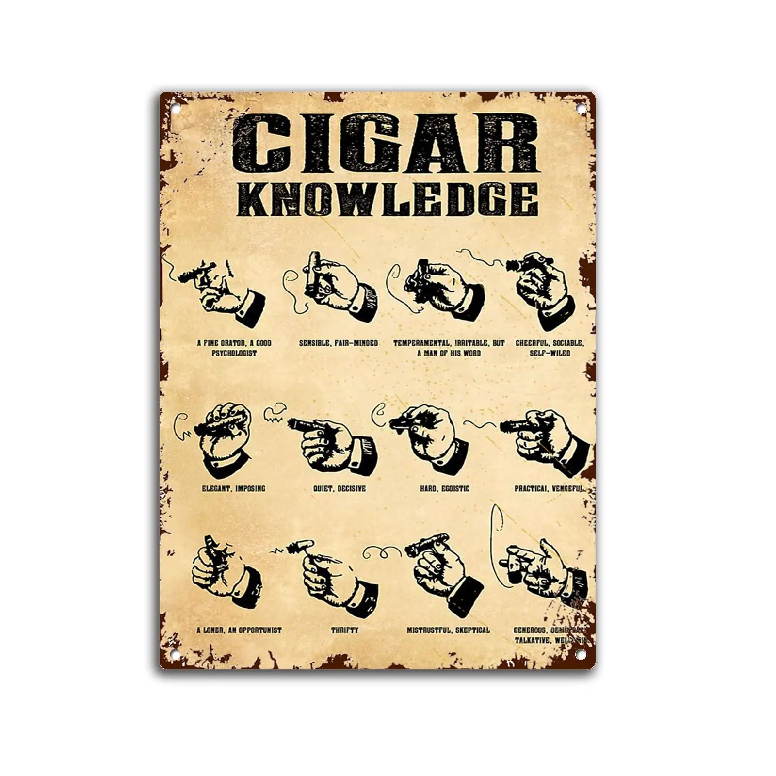 Plaque en métal 8x12 pouces, Guide de Connaissance du Cigare, Affiche Murale Vintage Nautique Amusante, Décoration Murale, Cadeau Artistique