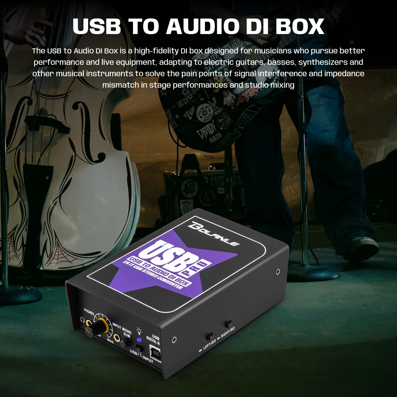 볼란레 USB 프로 스테레오 다이렉트 박스 XLR 오디오 인터페이스 24-192kHz 그라운드 리프트 (PA, DJ, 라이브 공연용)