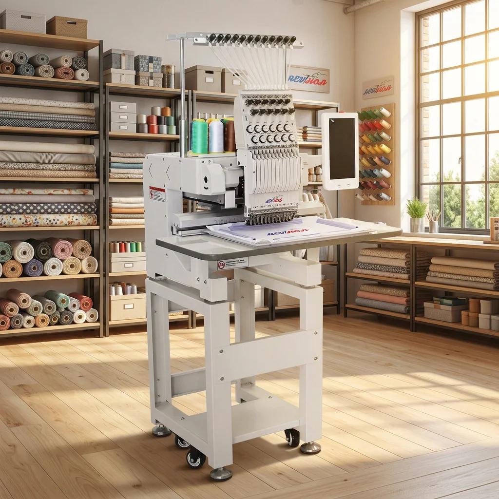 REVHON Mini Professional Embroidery Machine 1 Head 12 Needles 1200 RPM Automatic Home Use Multifunctional