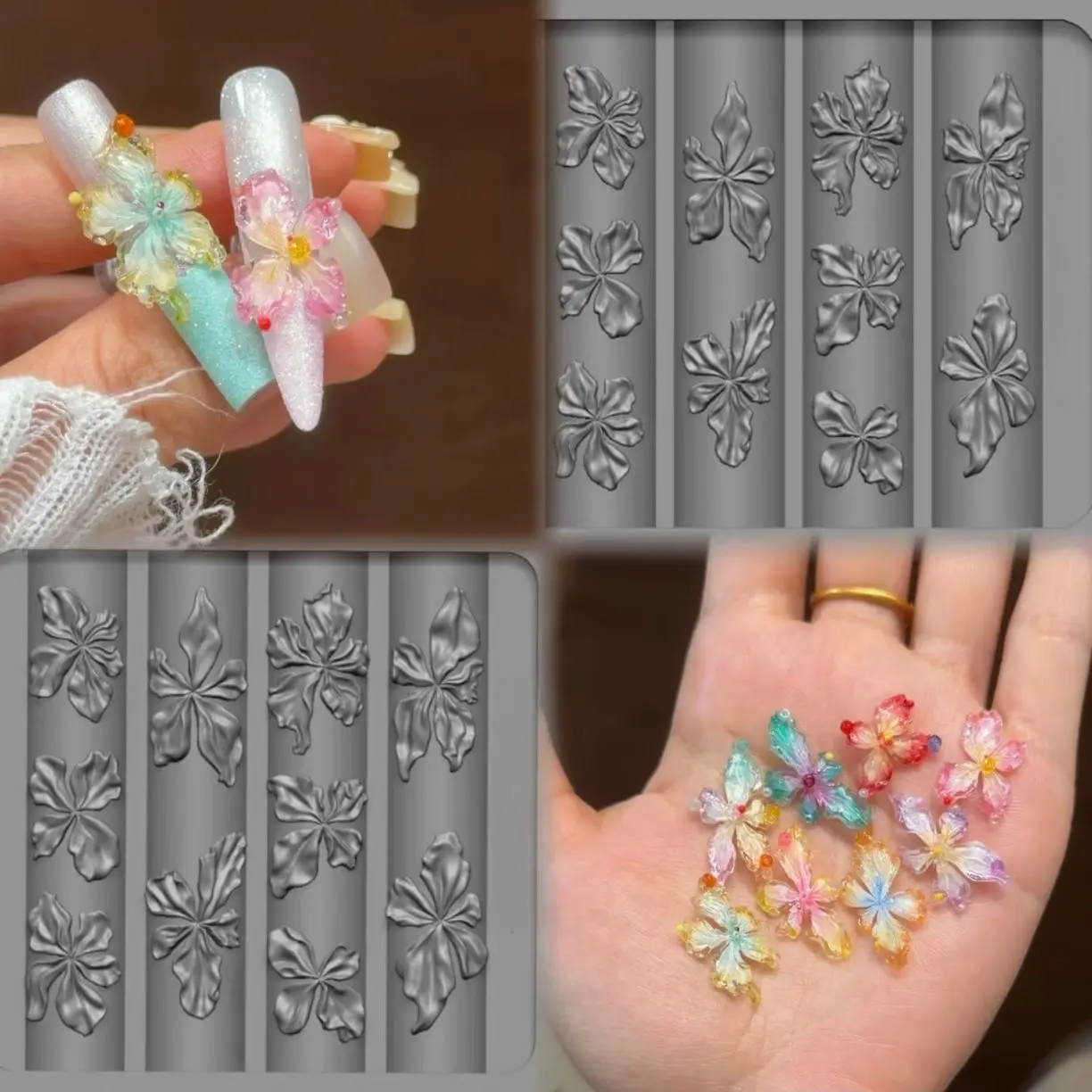 New Ice Flower Nail Art Mold 3D Stereoscopic Silicone Flower DIY Production Tool Relief Flower Inverted Mold