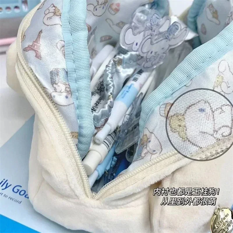 Kawaii Cinnamoroll Pencil Case Sanrio Plush Storage Bag Cartoon Anime Hello Kitty Kuromi Student Girl Makeup Bag Birthday Gift