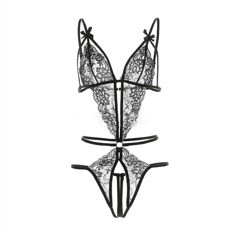 

Women's Sexy Lace Crotchless Bodysuit Deep V Open Bra Babydoll Dress Erotic Pajamas Teddy Set Lingerie Underwear