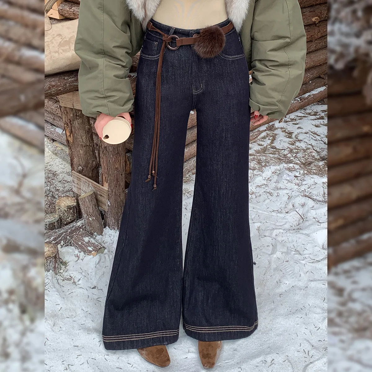 LOUISYAO Stretch Women's Long Denim Pants 2026 Autumn & Winter Bottoms Sophisticated Advanced High-Quality Thick Long Jeans
