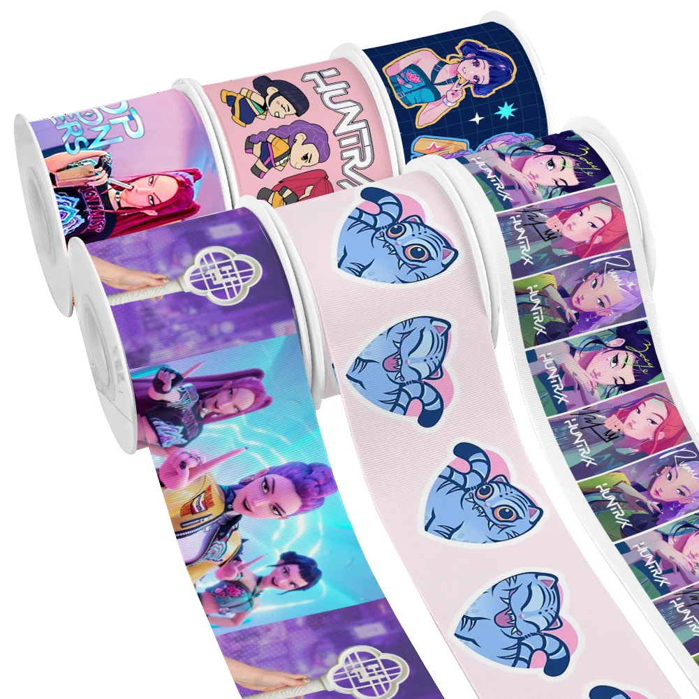 جديد K البوب هنتر الشريط الكرتون نمط مطبوعة Grosgrain شريط من الساتان لتغليف الهدايا الشعر القوس الحرفية ملحق 50 ياردة #1