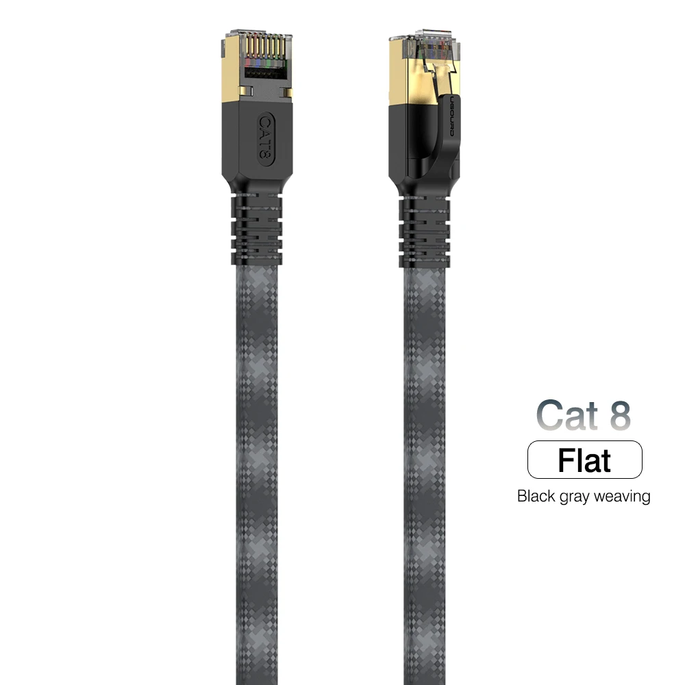 Klassieke Cat8 Ethernet-kabel 0,5 m 5 m 10 m 15 m 20 m 40 Gbps Nylon gevlochten platte ronde Cat 8 RJ45 netwerk Lan-patchsnoer voor router PC