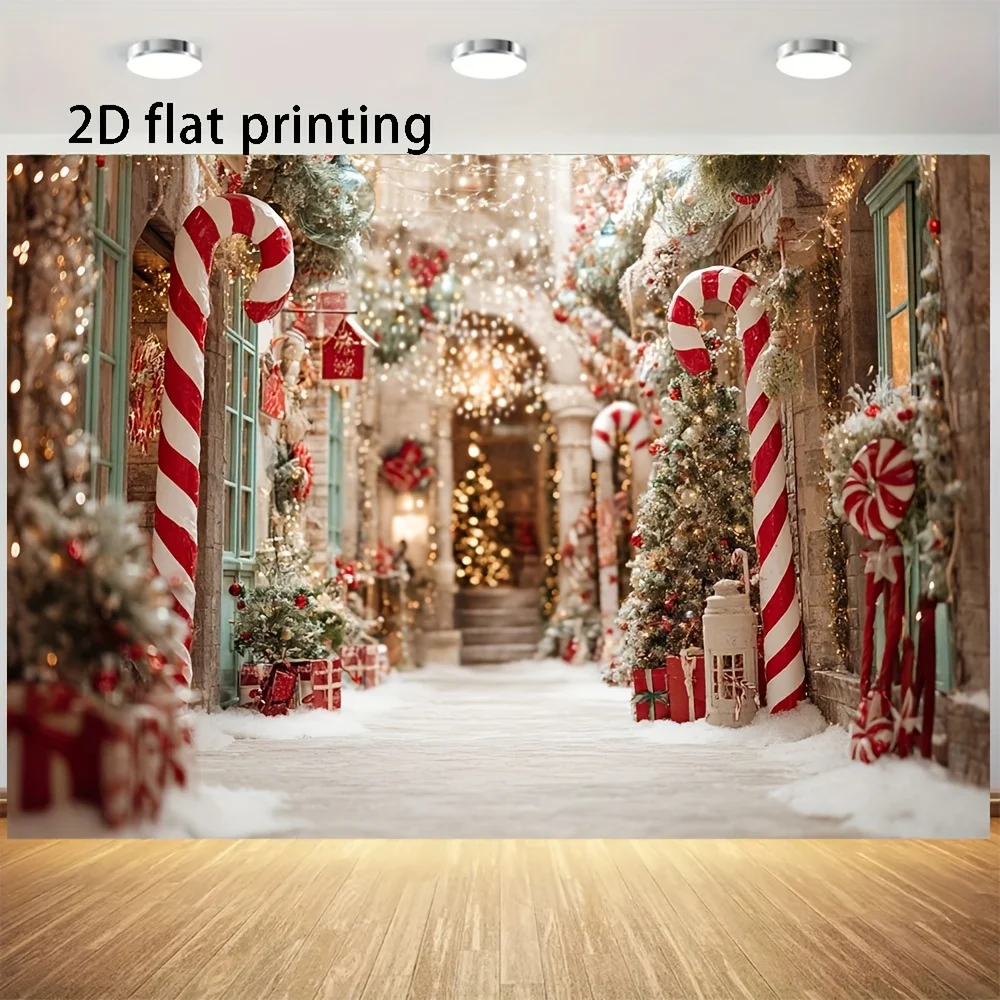 2D flach, 1 Stück Zuckerstangenbaum Weihnachts-Hintergrundtuch – Winterfoto-Hintergrund, Urlaubsparty-Dekoration, Zuhause