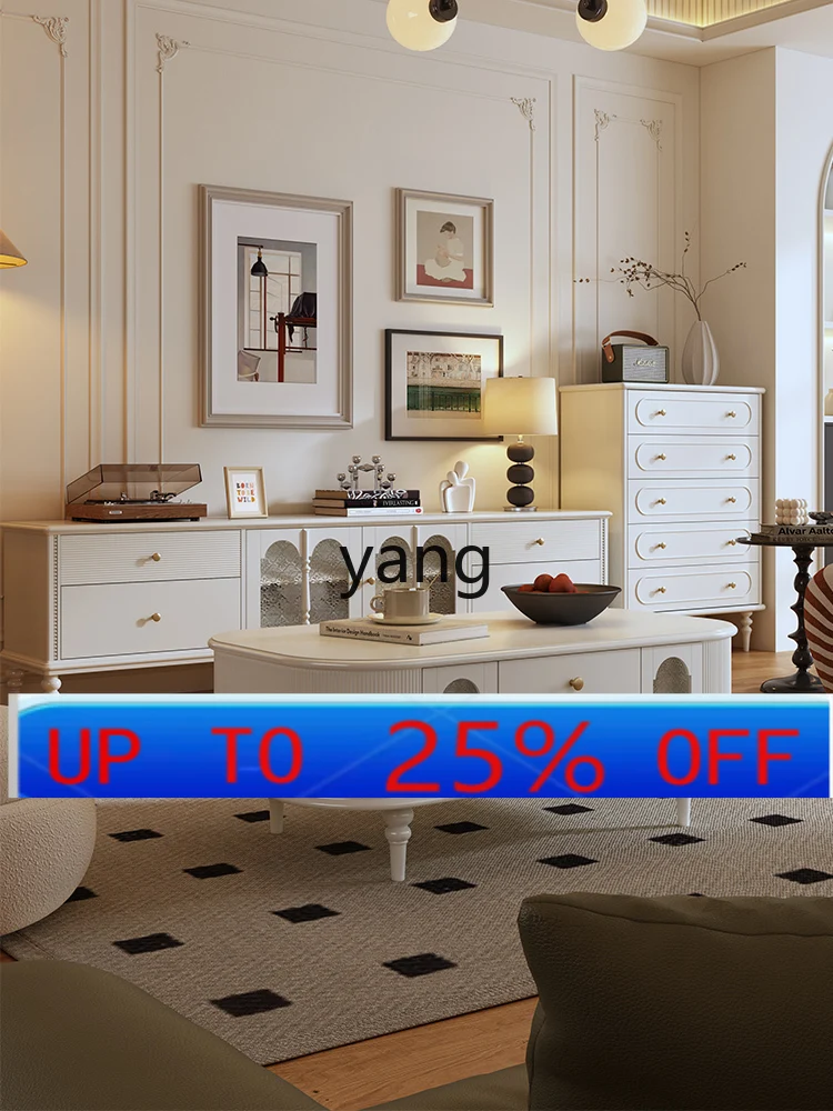 

LMM household oval small apartment living room modern light luxury white solid wood coffee table