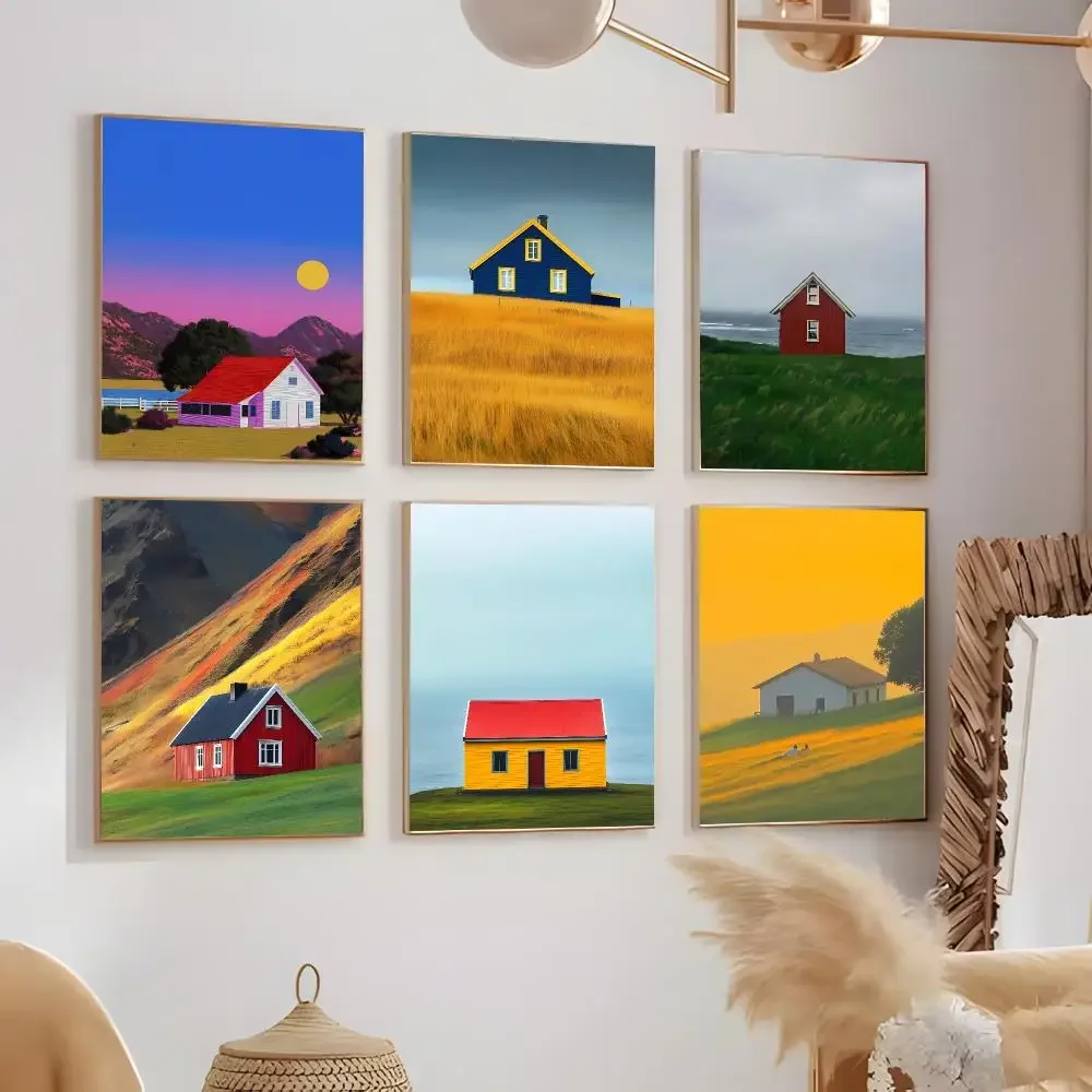 Artistic style High contrast saturated colored house Poster Contemporary Home Wall Ornaments & Stylish Indoor Accents