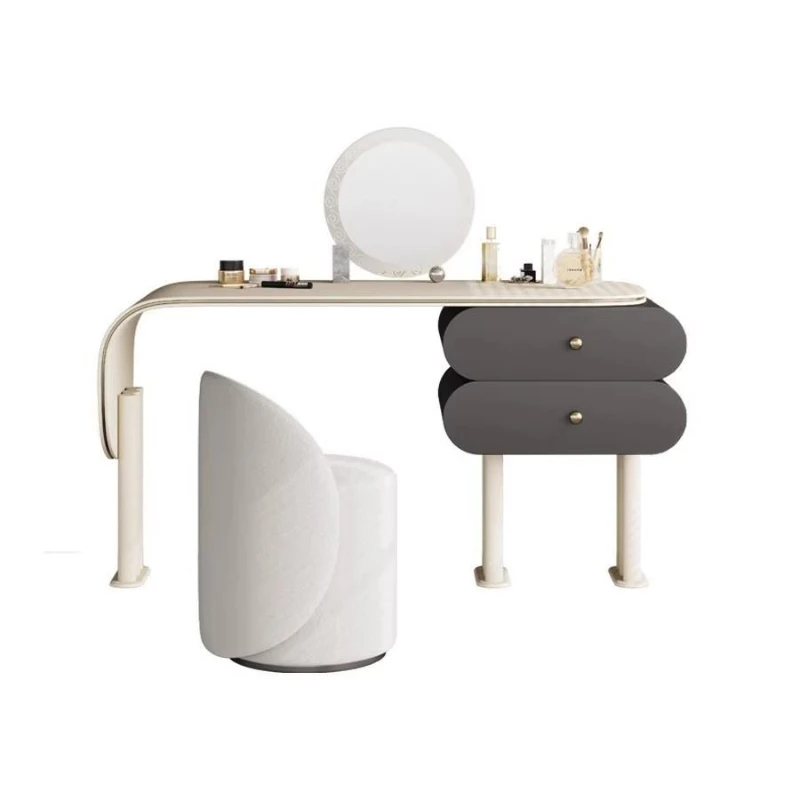 

Modern minimalist cream style light luxury dressing table saddle leather bedroom Internet celebrity desk makeup table pull-out