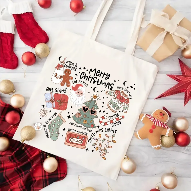 Festive Christmas Canvas Tote Bag - Large Capacity, Durable & Stylish With Fun Prints For Shopping, Travel & Parties