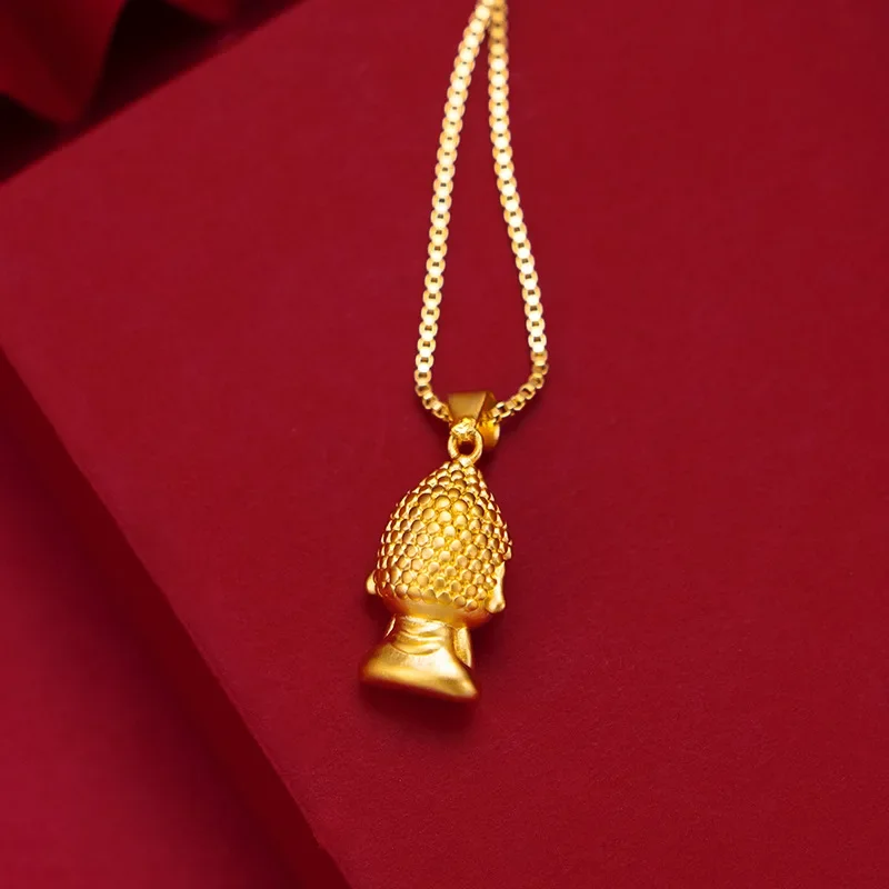 9999 Real Gold 24K 3d Hard Gold Ping An Small Gold Buddha Women's Necklace Jewelry