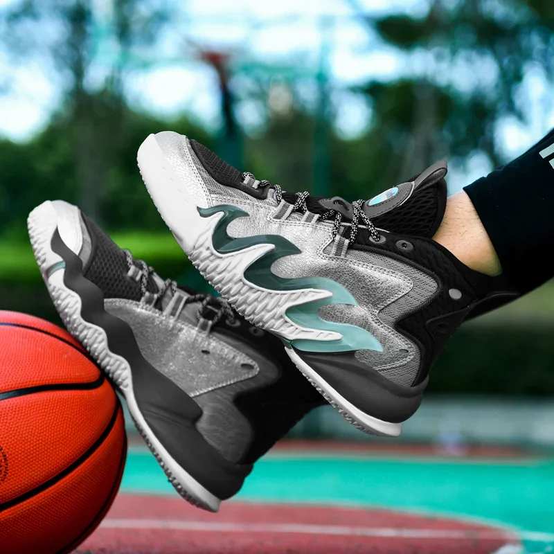 Topkwaliteit basketbalschoenen heren Chinese stijl dikke sneakers Outdoor hoge sportschoenen Mode vlamontwerp wandelschoenen