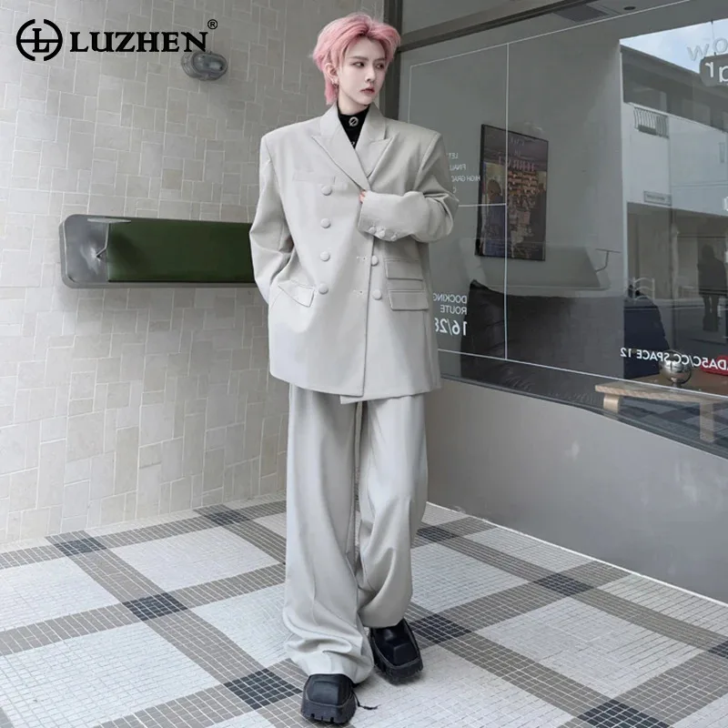 LUZHEN Solid Loose 2025 Color Elegant Spring Casual New Blazers Coat Men's Straight Wide Leg Pants Fashion Two-piece Sets JY5935
